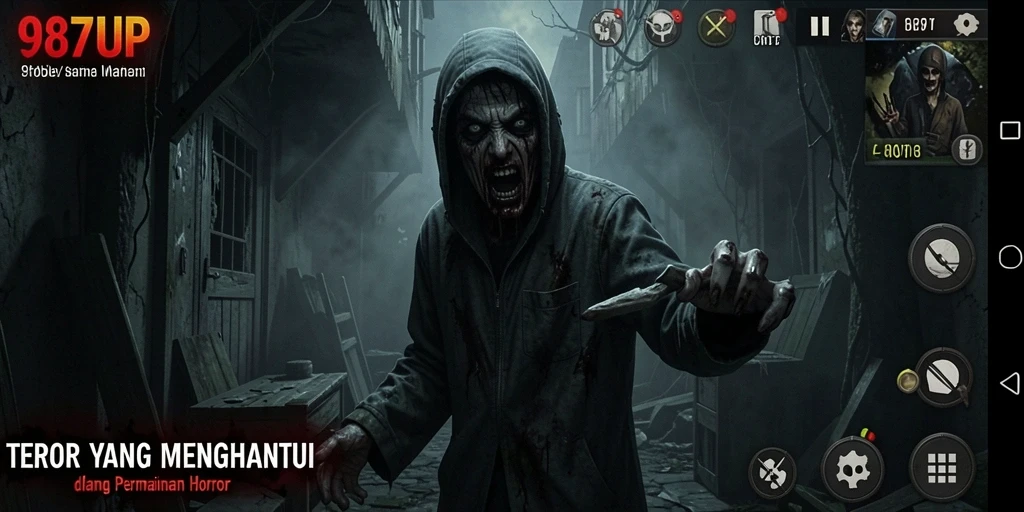 Gameplay 987UP yang menegangkan dengan visual menyeramkan.