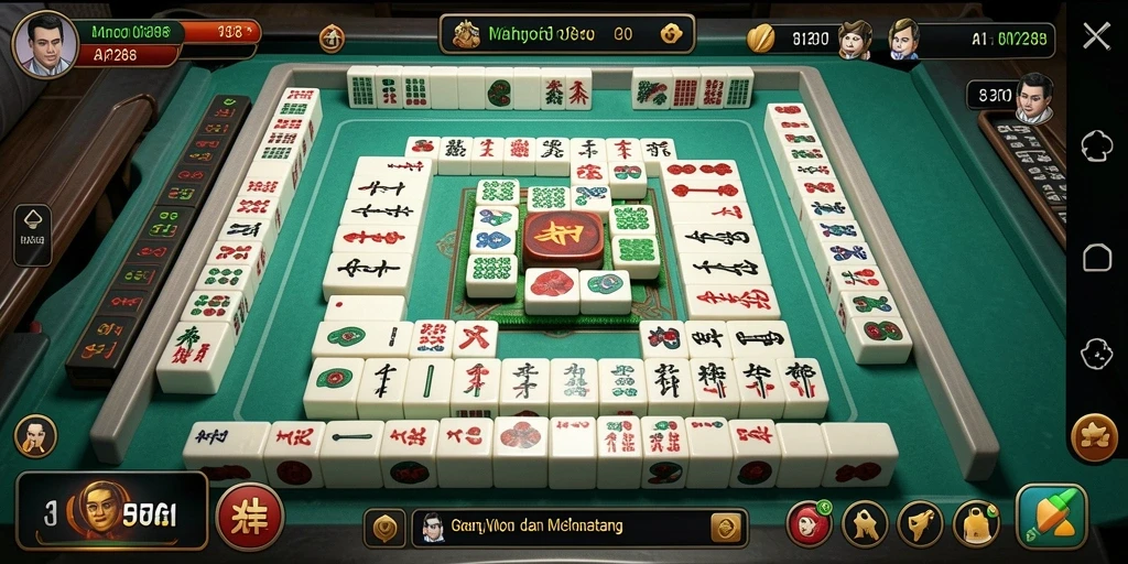 Tampilan karakteristik gameplay Mahjong yang seru dan menantang.