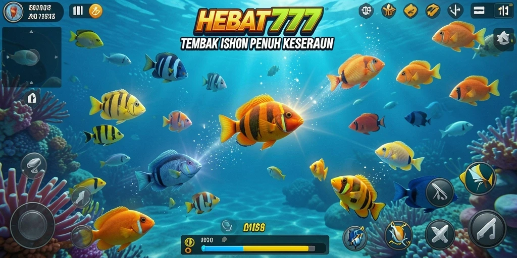 Tangkapan layar gameplay HEBAT777 yang menampilkan aksi menembak ikan.