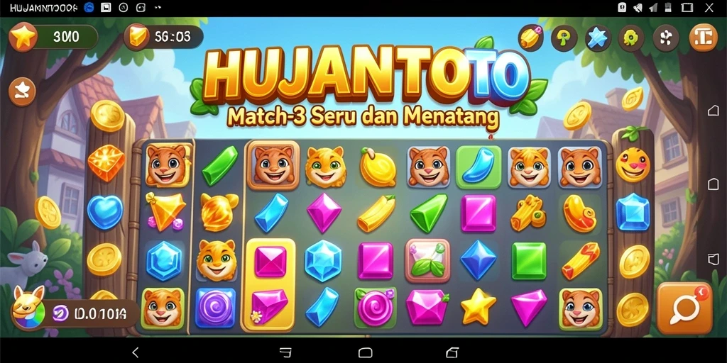 Gameplay seru HUJANTOTO dengan elemen Match-3 yang menantang.