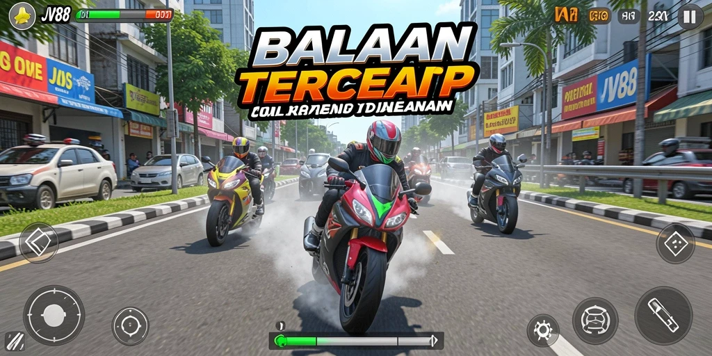 Tampilan gameplay JV88 yang menegangkan dan mendebarkan di lintasan balap.