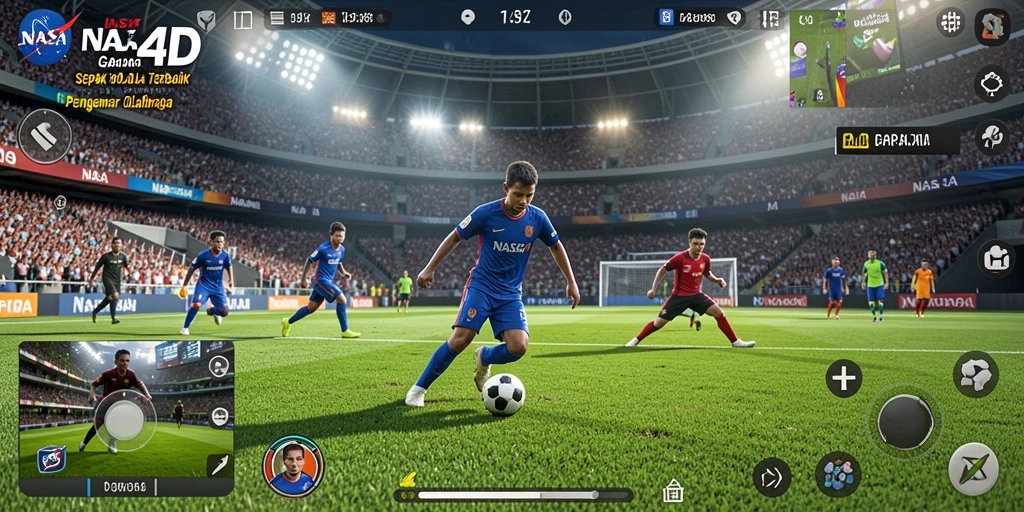 Tampilan gameplay sepak bola dengan aksi menarik dan grafis memukau.